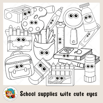 School Supplies ClipArt, School Supplies Clip Art, Cute Eyes Set