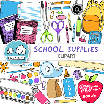 Preview of School Supplies Clipart - Crayons, Pencils, Backpack Clip Art Images BW Included
