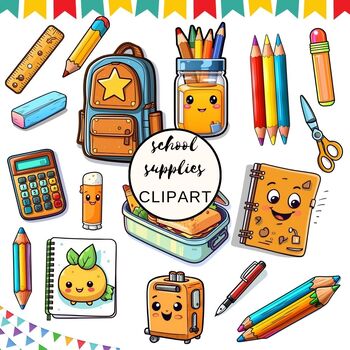 Preview of School Supplies Clipart ,Back to School Classroom Decor