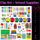School Supplies Clipart (Color and BW)