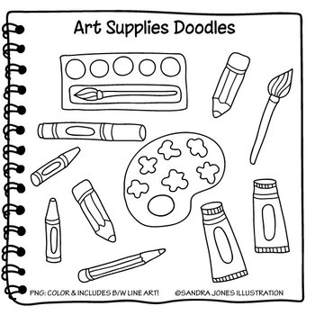 School Supplies Clipart Doodles