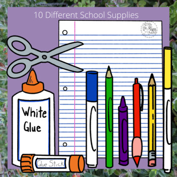 School Supplies Clipart: scissors, glue, colored pencils, markers, crayons,  pens