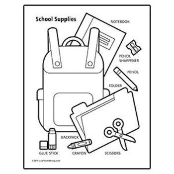 Preview of School Supplies Coloring Page