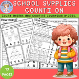 School Supplies Counting On Worksheets for Kids.