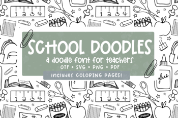 Preview of School Supplies Doodle Font | SVG | Pattern Coloring Pages