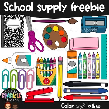 School Supplies Freebie by A Little Sparkle Clipart | TPT