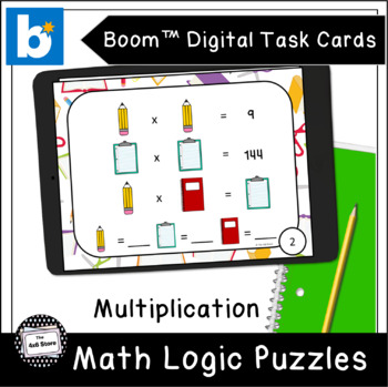 Preview of School Supplies Math Logic Puzzles Multiplication Digital Task Cards Boom