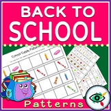 School Supplies Math Patterns Worksheets for Back to School 
