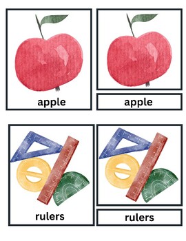 Preview of School Supplies Montessori 3 Part Cards for Primary | Watercolor