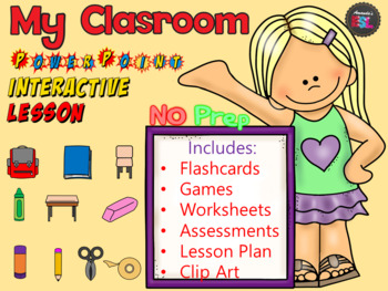 Preview of School Supplies - My Classroom - Power Point Interactive ESL Lesson - NO PREP