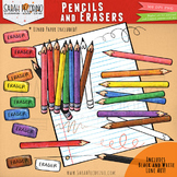 Pencil Clip Art with Erasers, Scribbles and Strokes