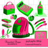 School Supplies (Pink and Green Clipart)