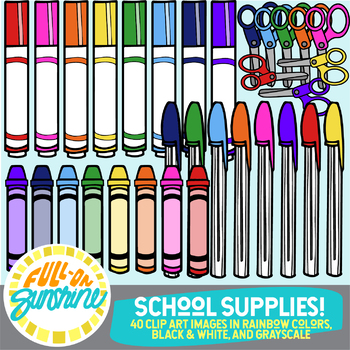 School Supplies Rainbow Colors [Full-On Sunshine Clip Art] | TpT