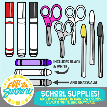School Supplies Rainbow Colors [Full-On Sunshine Clip Art] | TpT