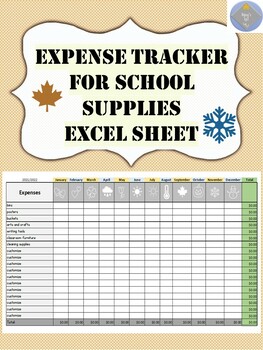 Preview of Expense Tracker for School Expenses Automatically Calculates on Excel