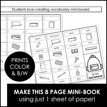 School Supplies Vocabulary Mini-Book, Classroom Vocabulary Picture  Dictionary