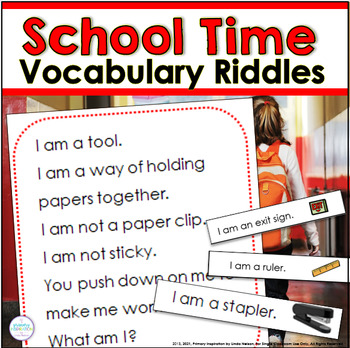 Preview of School Supplies Vocabulary Riddles  - Back to School Classroom Procedures