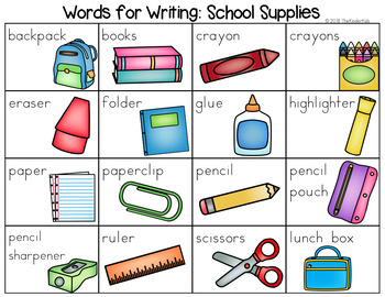 School Supplies Word List - Writing Center by The Kinder Kids | TpT