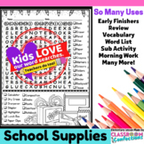 School Supplies Word Search Activity Puzzle: Fun for Back 