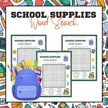 Preview of School Supplies Word Search | Back to School Activities 