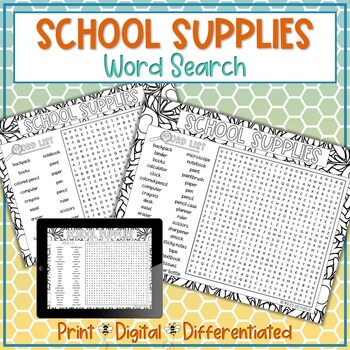 School Supplies Word Search Puzzle Activity by Busy Bee Puzzles  TPT