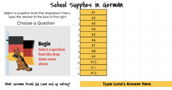 Preview of School Supplies for German 1 Self Check Google Sheets