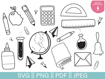 Download School Supply Clip Art Digital Stamps Bundle Of 16 Svg Png Pdf Jpg