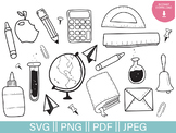 School Supply Clip Art Digital Stamps Bundle of 16 - SVG, 
