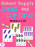 School Supply Count and Clip Cards: Numbers 1-20