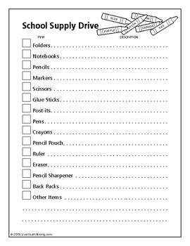 Preview of School Supply Drive Checklist