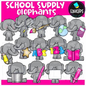 School Supply Elephants Clip Art Set {Educlips Clipart}