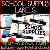 School Supply Labels, Flash Cards, or Word Wall & Create Y