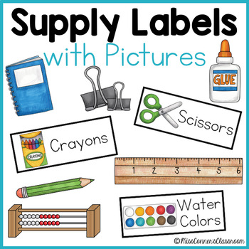 Preview of School Supply Labels with Pictures