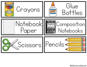 School Supply Labels with Pictures by Miss Conner's Classroom | TPT