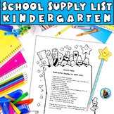 Kindergarten Supply List Editable Template Classroom Back 