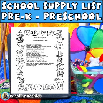 School Supply List Editable Template for Preschool PreK Pre K Supplies