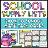 School Supply List Math Task Cards, Back to School