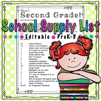 Preview of School Supply List PreK-5 *EDITABLE*