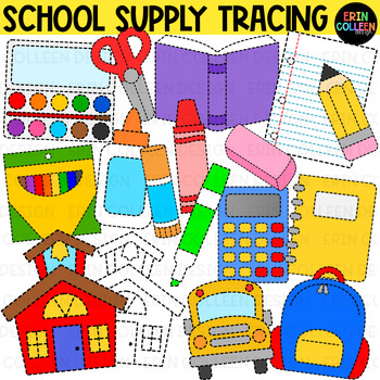Preview of School Supply Tracing Clipart