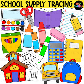 Preview of School Supply Tracing Clipart #sunnydeals24