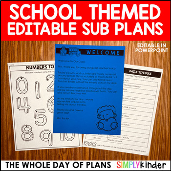 Preview of School Themed Editable Emergency Sub Plans, No-Prep Substitute Plans