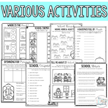 School Themed Language Activities Pack- No Prep, Back to School | TPT