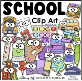 School Things With Faces Clip Art Set