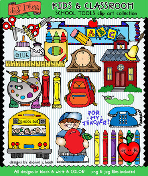 Preview of School Tools & Supplies- Kids and Classroom Clip Art by DJ Inkers