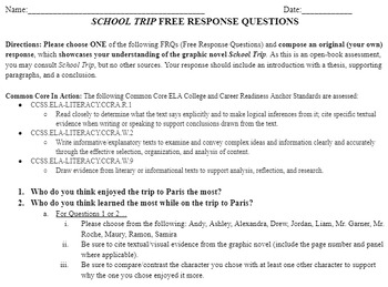 Preview of School Trip by Jerry Craft Free Response Questions