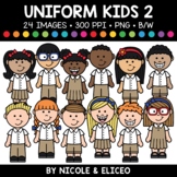 School Uniform Kids Clipart 2 + FREE Blacklines - Commercial Use