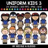 School Uniform Kids Clipart 3 + FREE Blacklines - Commercial Use