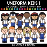 School Uniform Kids Clipart 1 + FREE Blacklines - Commercial Use