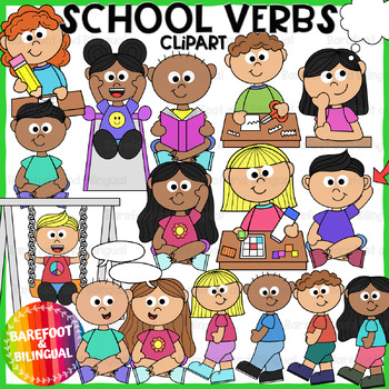 Preview of School Verbs Clipart - Grammar Clipart
