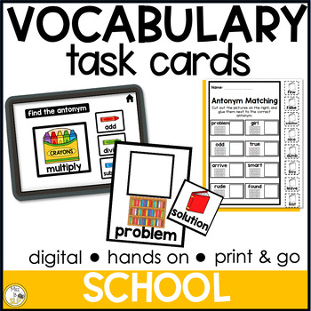 Preview of School Vocabulary Task Cards for Elementary - Print, Digital, & No Prep